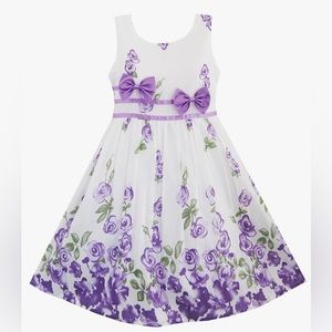 Sunny Fashion Girls Dress Rose Flower Double Bow Tie Party Sundress. Size 7 Used